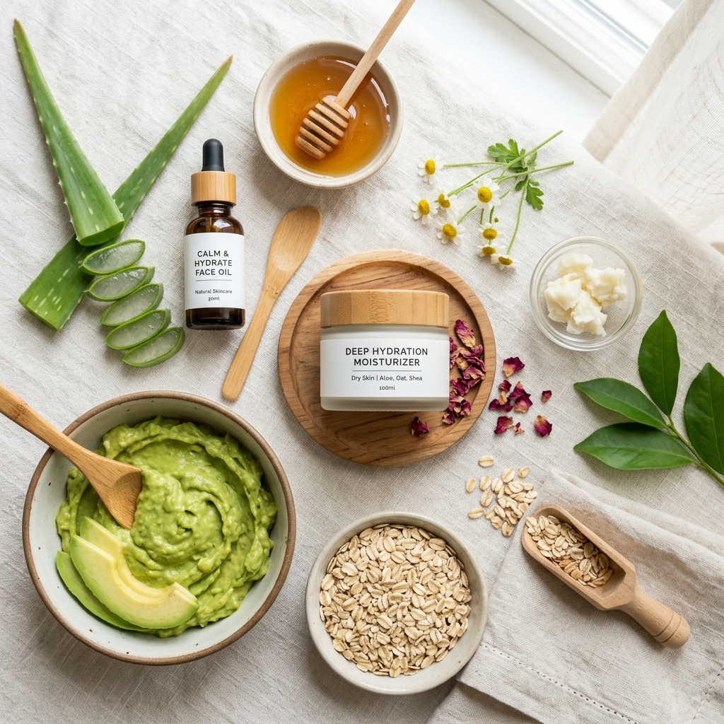 Woman applying a natural smart treatment for dry skin using organic moisturizers