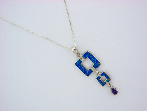 Blue Opal and Purple Amethyst Pendant