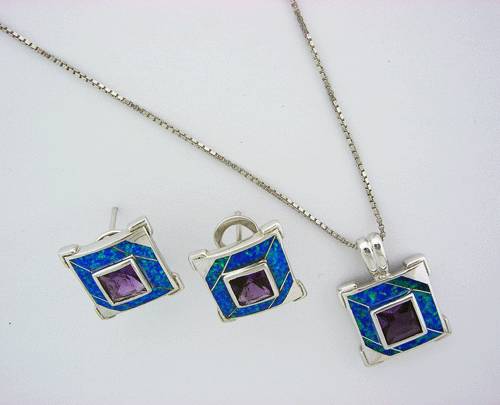 Blue Opal Pendant & Earrings Set