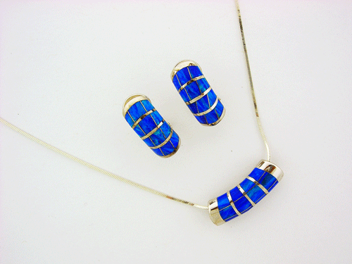 Blue Opal Silver Necklace with earrings