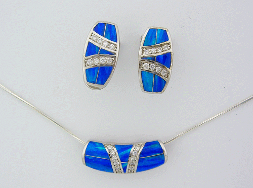 Blue Opal Pendant with Earrings