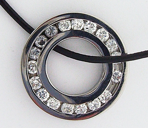 Stainless Steel Round Pendant with CZs