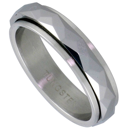 Faceted Tungsten Carbide and Stainless Steel Spinner Ring