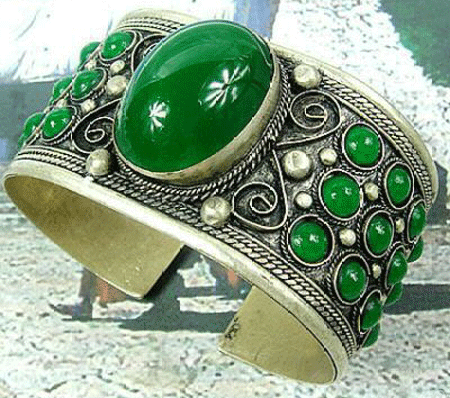 Green Jade Tibet Silver Bracelet