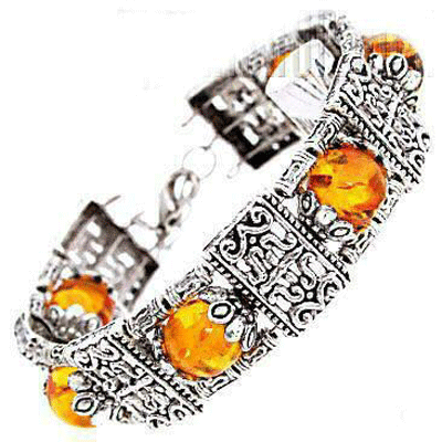 Jade beaded Tibet Silver Bracelet