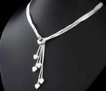 Sterling Silver five Heart Tag Necklace