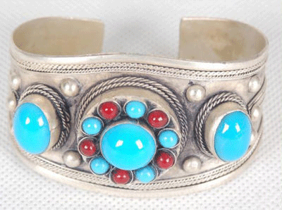 Turquoise & Red Coral Bracelet