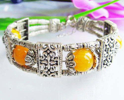 Yellow jade Tibet Silver Bracelet
