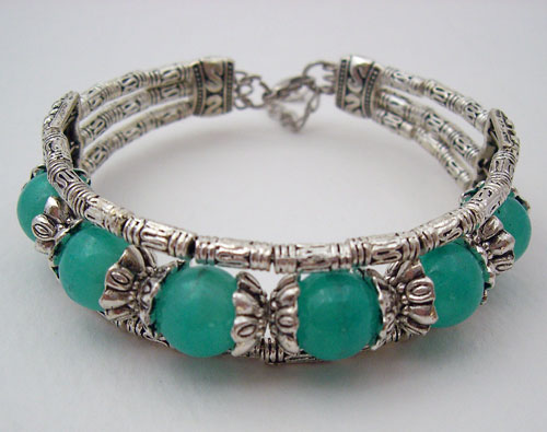 Teal Blue Tibet Silver Bracelet