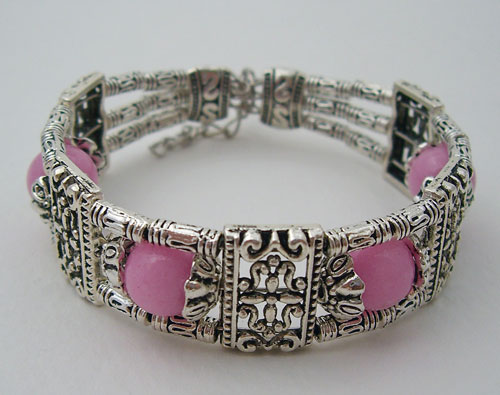 Pink beaded Tibet Silver Bracelet