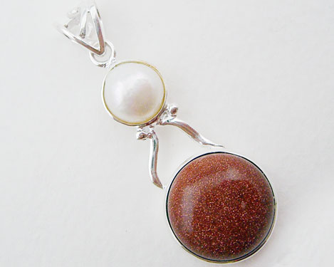GoldStone & Pearl Silver Pendant