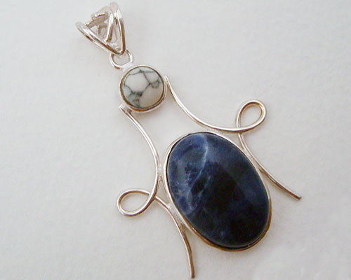 African Sodalite Silver Pendant