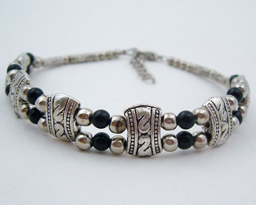Tibet Silver Bracelet with Black jade
