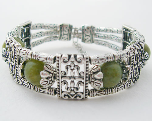 Tibet Silver Green Jade Bracelet
