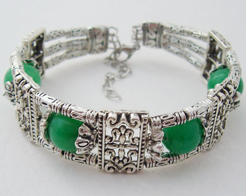 Green Jade Tibet Silver Bracelet